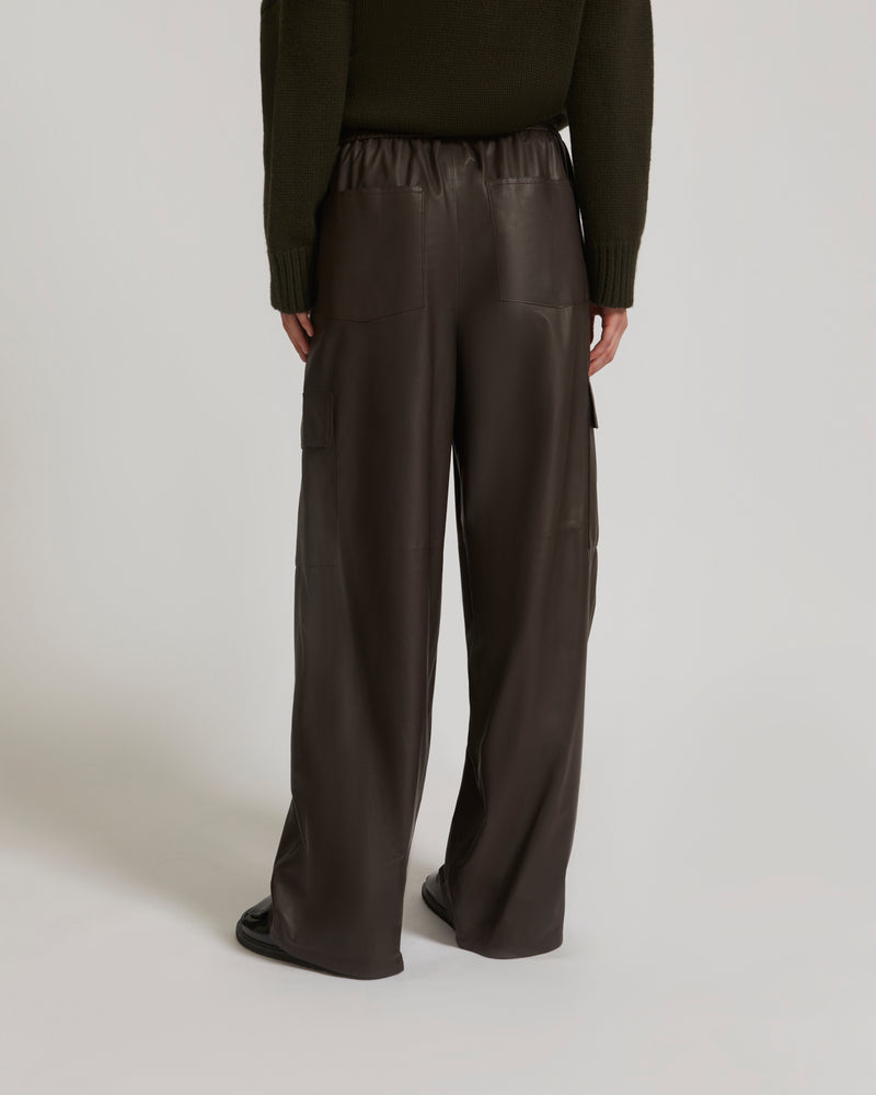 Cargo trousers in lamb leather - brown - Yves Salomon