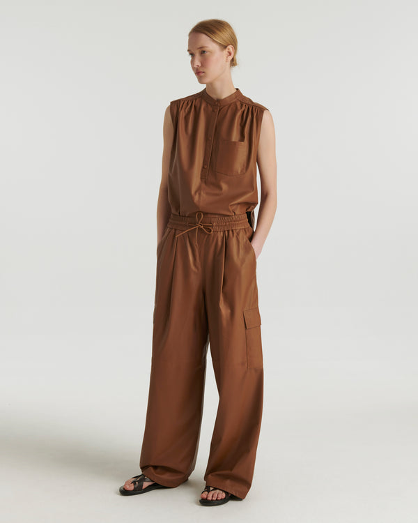 Leather cargo trousers - brown - Yves Salomon