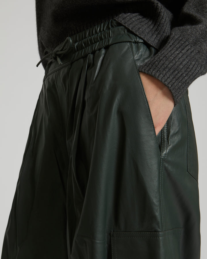 Cargo trousers in lamb leather - khaki - Yves Salomon