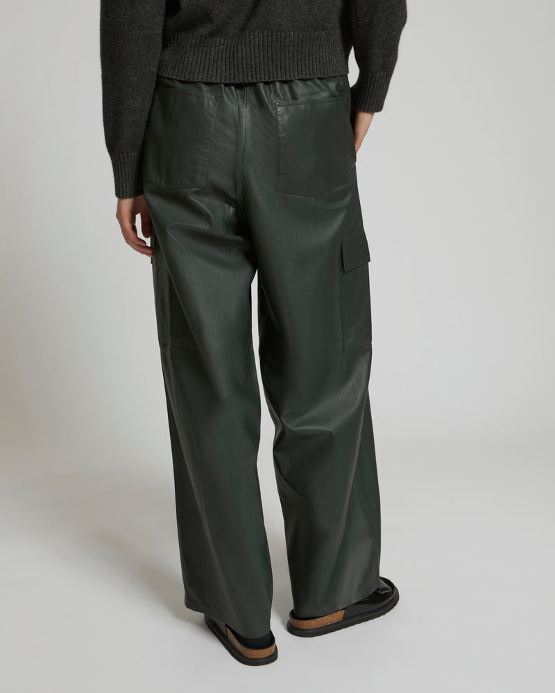 Cargo trousers in lamb leather - khaki - Yves Salomon