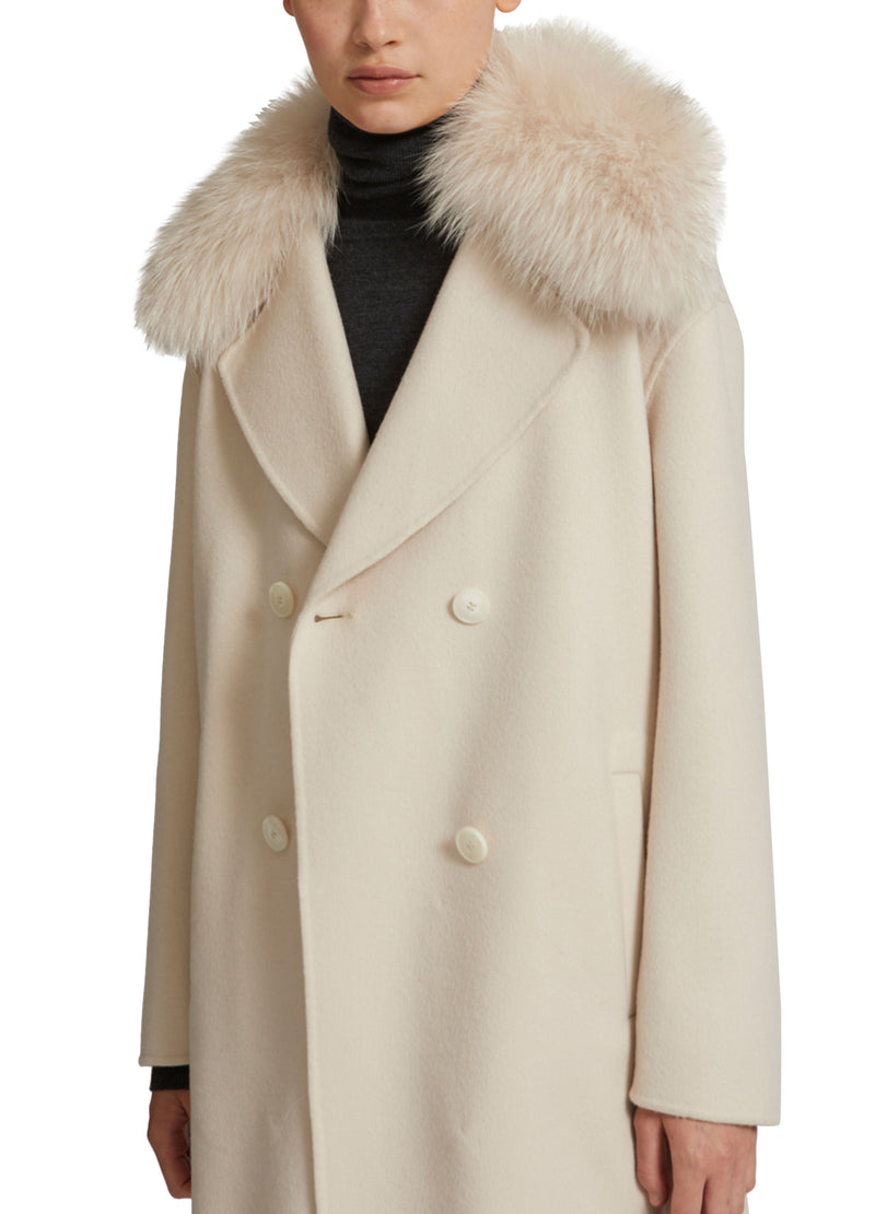 Cashmere wool peacot with fox fur collar