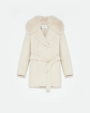 Cashmere wool peacot with fox fur collar