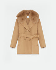 Cashmere wool peacot with fox fur collar