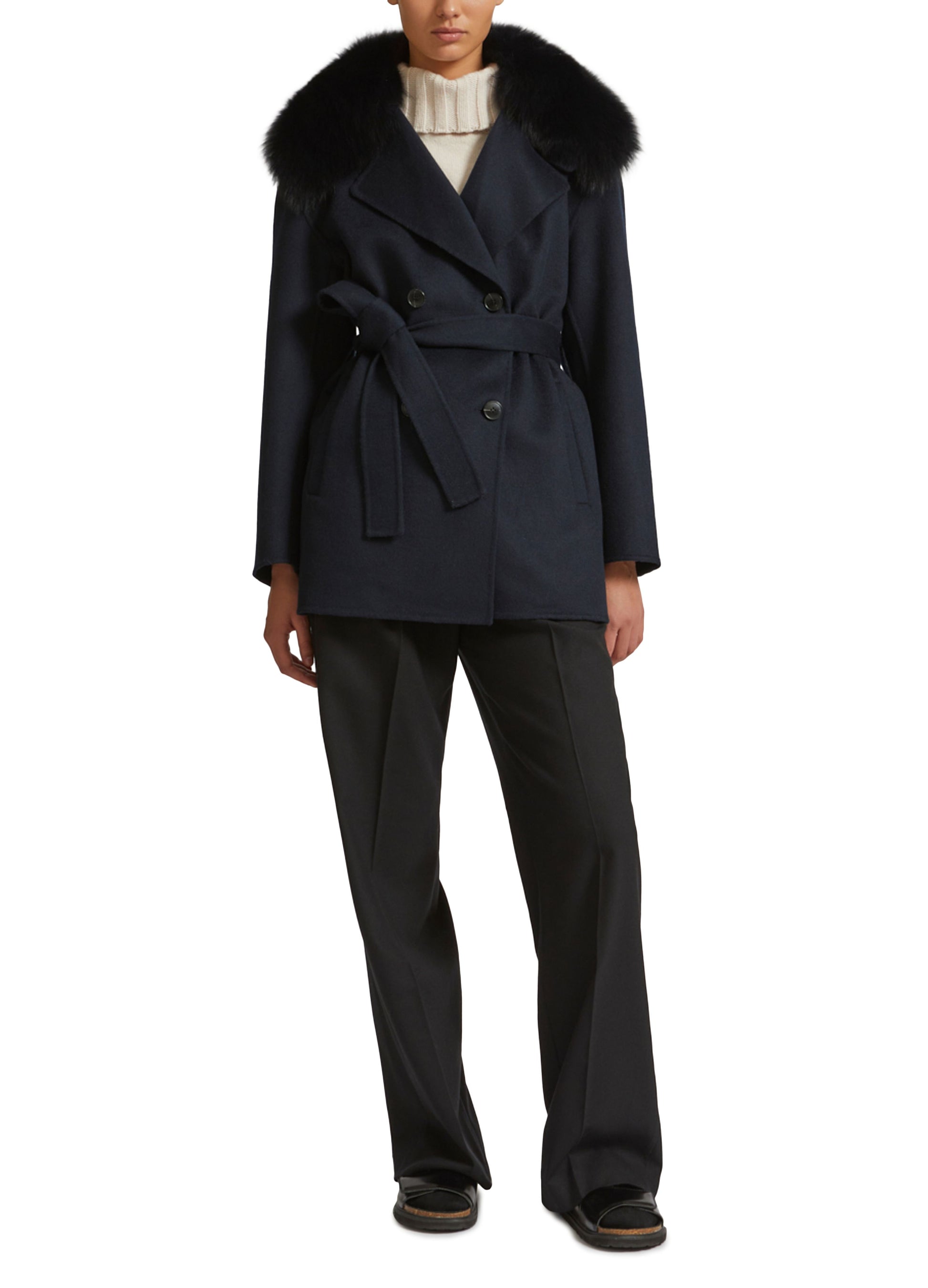 Private sale - Yves Salomon - Cashmere wool peacot with fox fur collar