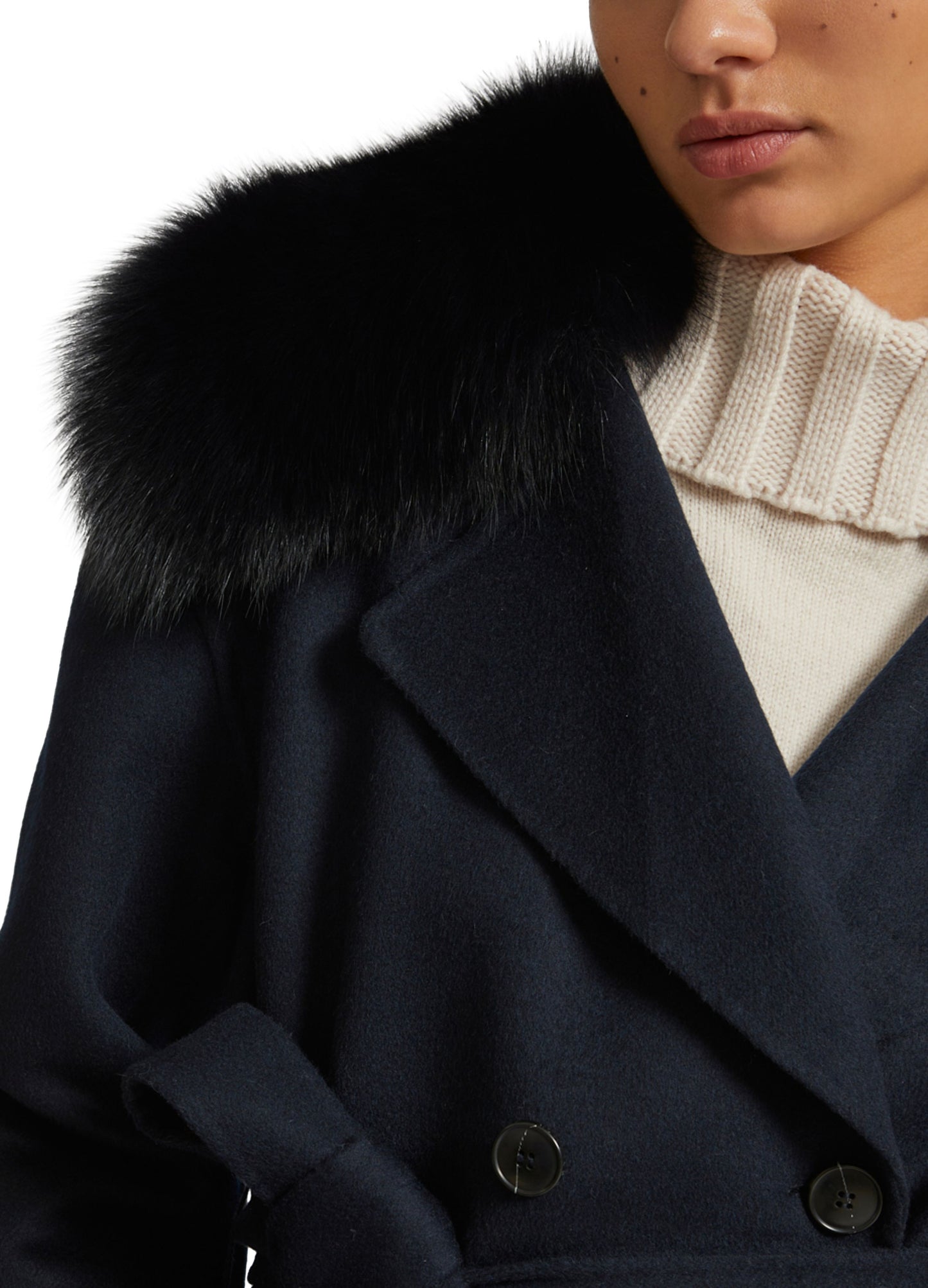 Private sale - Yves Salomon - Cashmere wool peacot with fox fur collar