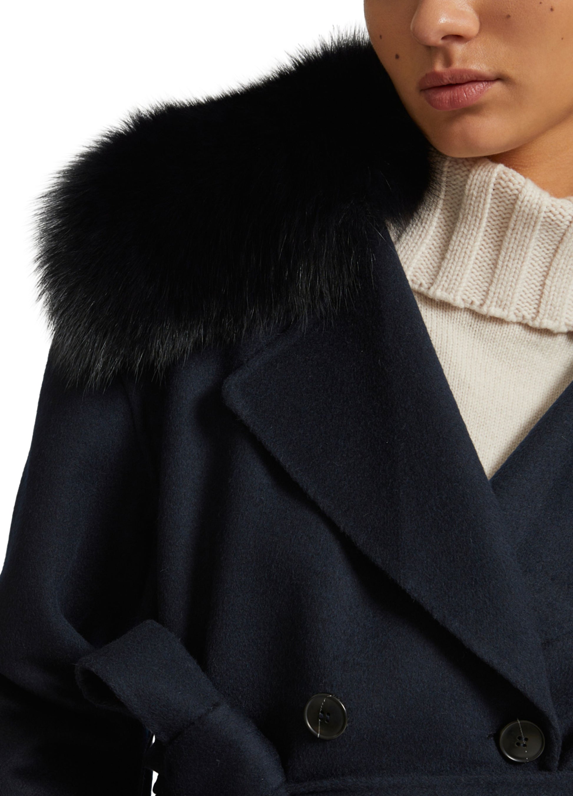 Private sale - Yves Salomon - Cashmere wool peacot with fox fur collar