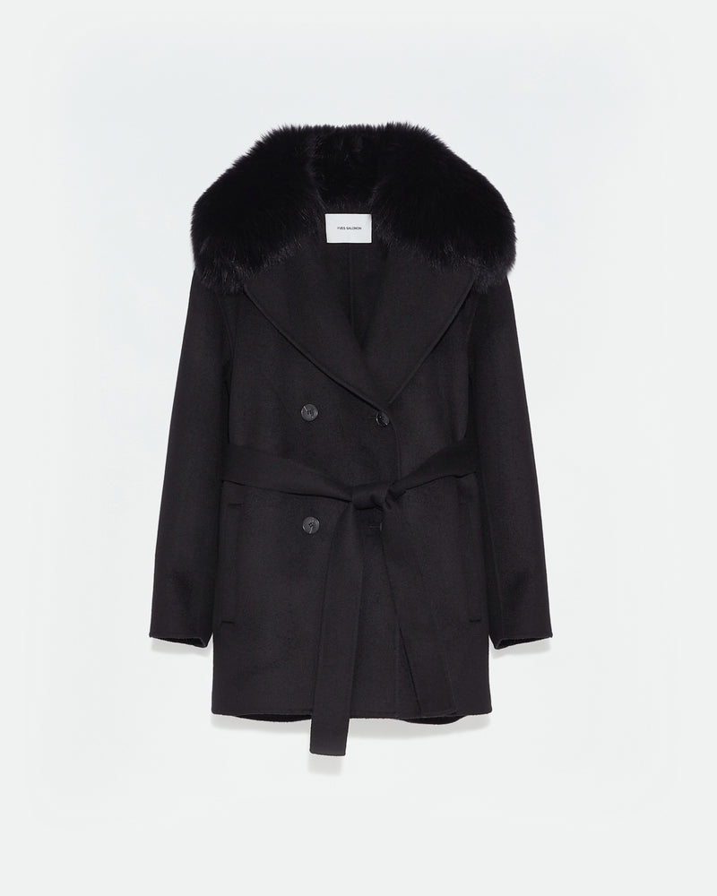 Black pea coat with fur collar hotsell