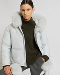 Boxy down jacket in waterproof technical fabric with fox hood trim - navy -  Yves Salomon – Yves Salomon US