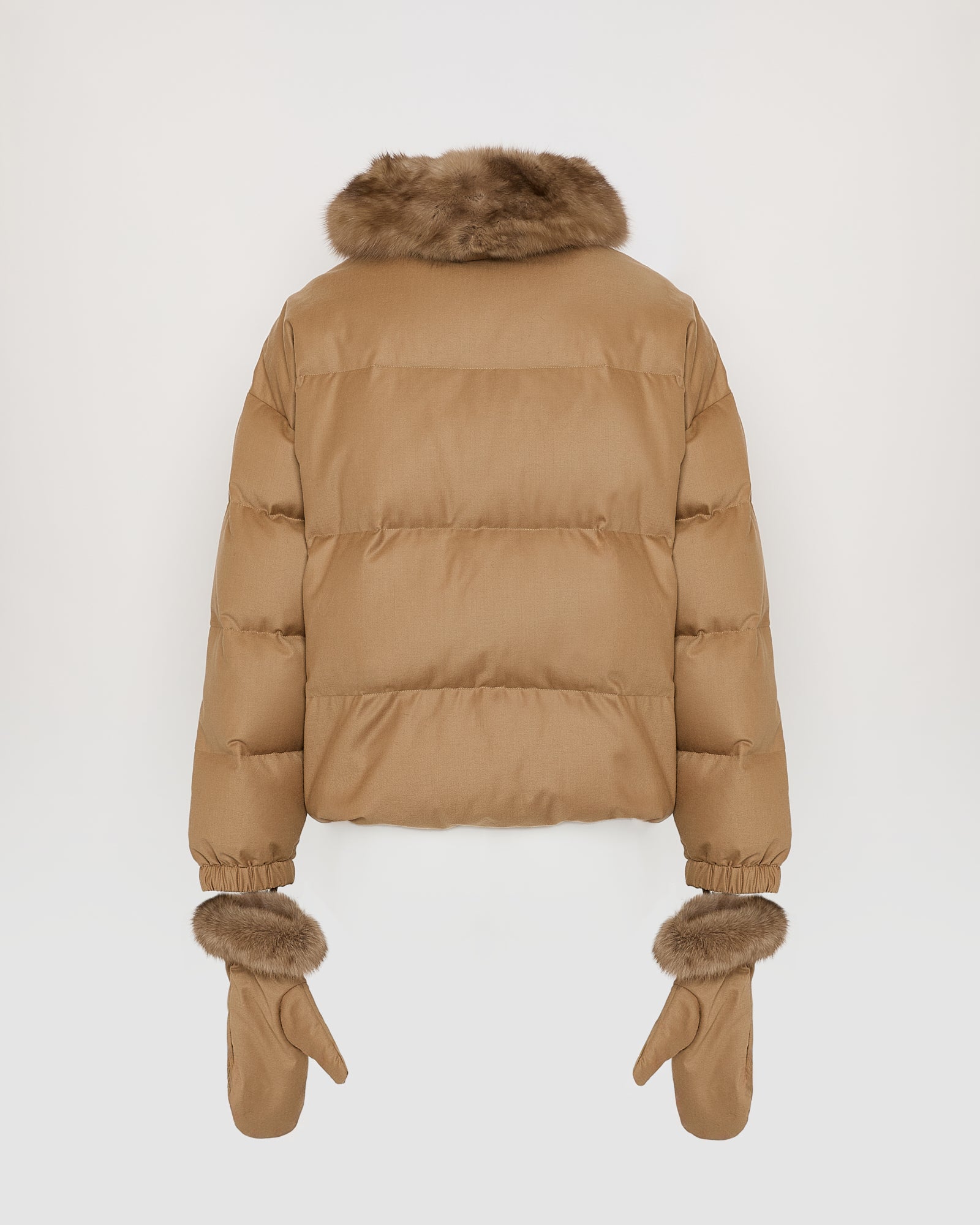 Short down jacket made with Loro Piana flannel and sable fur