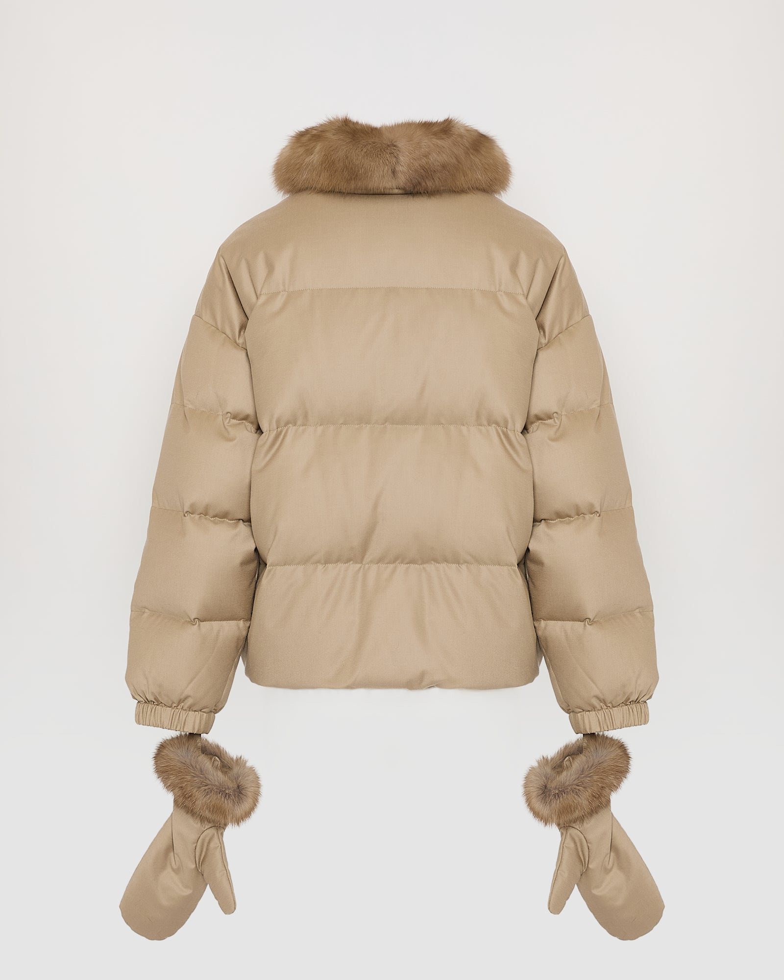 Short down jacket made with Loro Piana flannel and sable fur