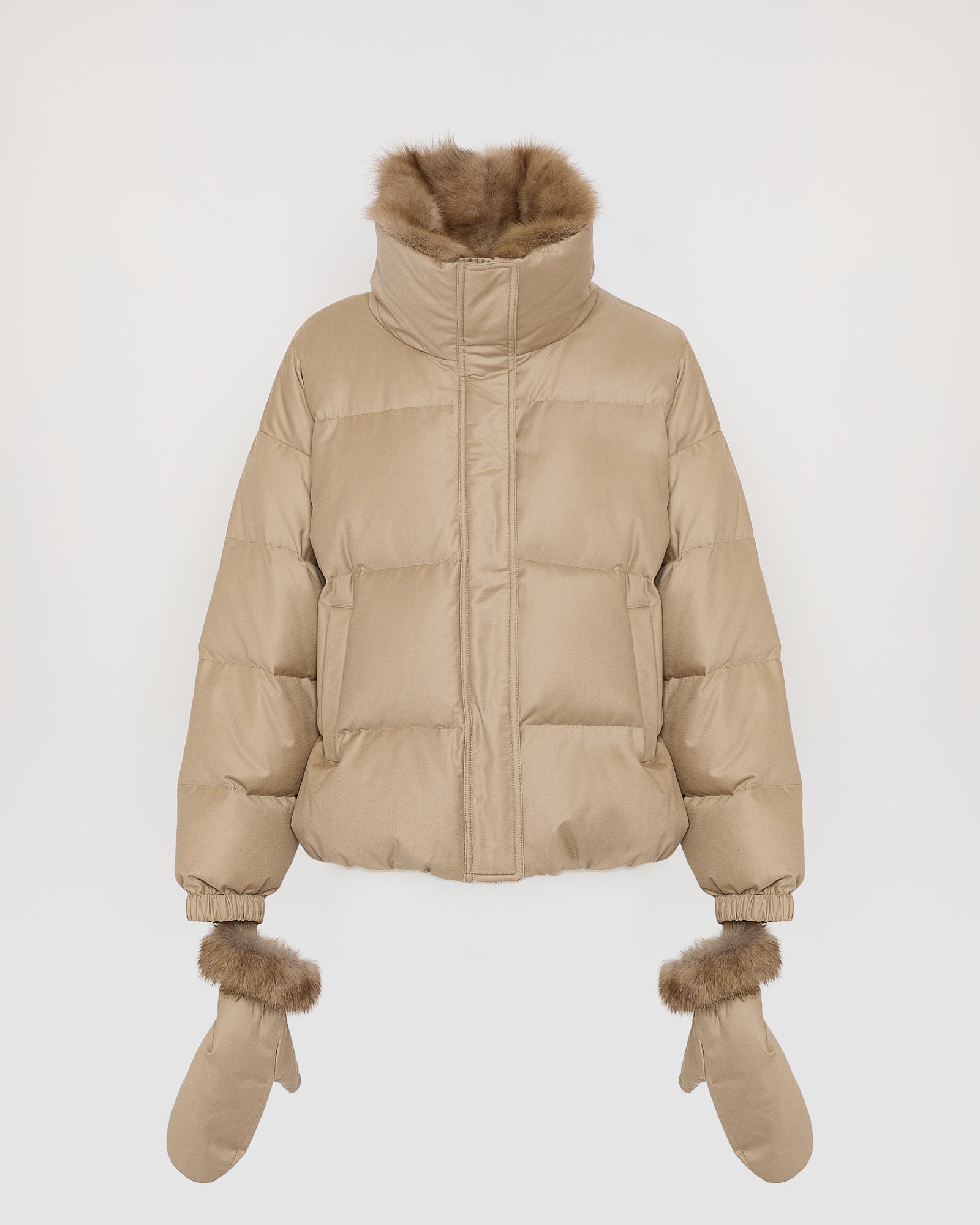Short down jacket made with Loro Piana flannel and sable fur