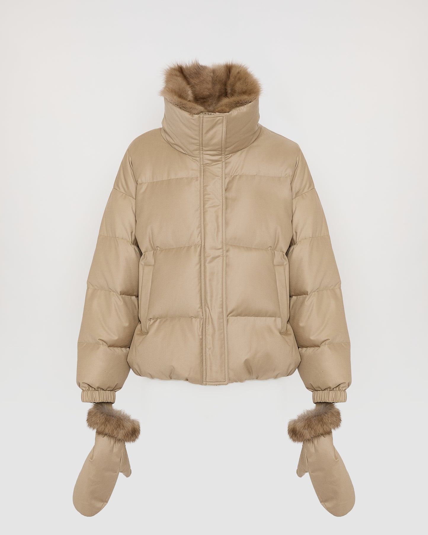 Short down jacket made with Loro Piana flannel and sable fur - Yves Salomon