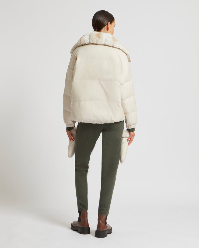 Short down jacket in waterproof flannel fabric with chinchilla fur - white - Yves Salomon