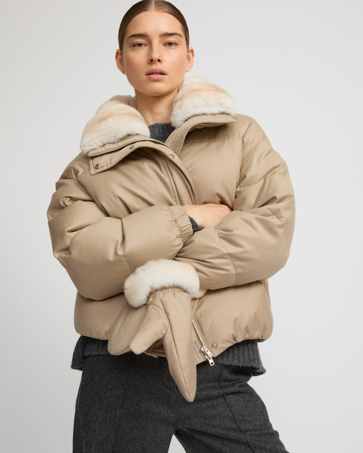 Short down jacket in waterproof flannel fabric with chinchilla fur - Yves Salomon
