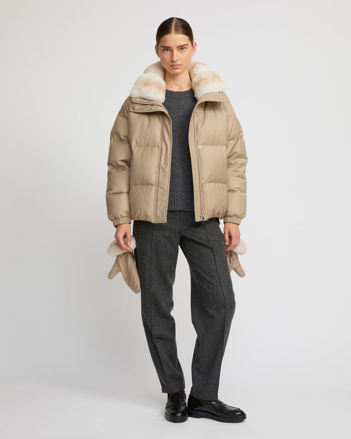 Short down jacket in waterproof flannel fabric with chinchilla fur - Yves Salomon