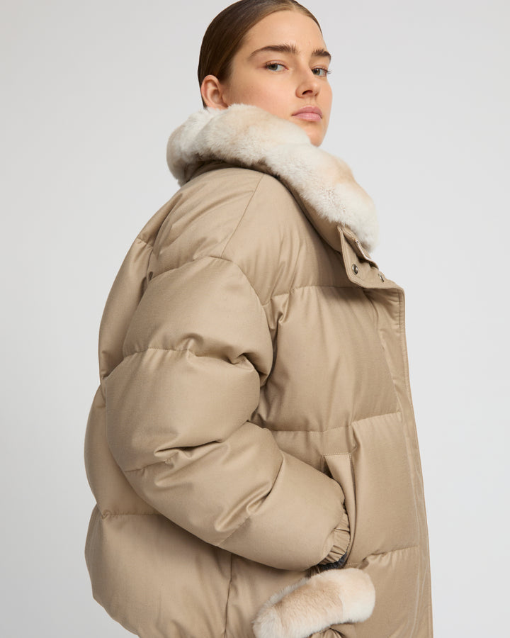 Short down jacket in waterproof flannel fabric with chinchilla fur - Yves Salomon