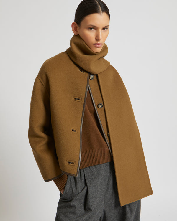 Cashmere wool jacket with integrated scarf - khaki - Yves Salomon