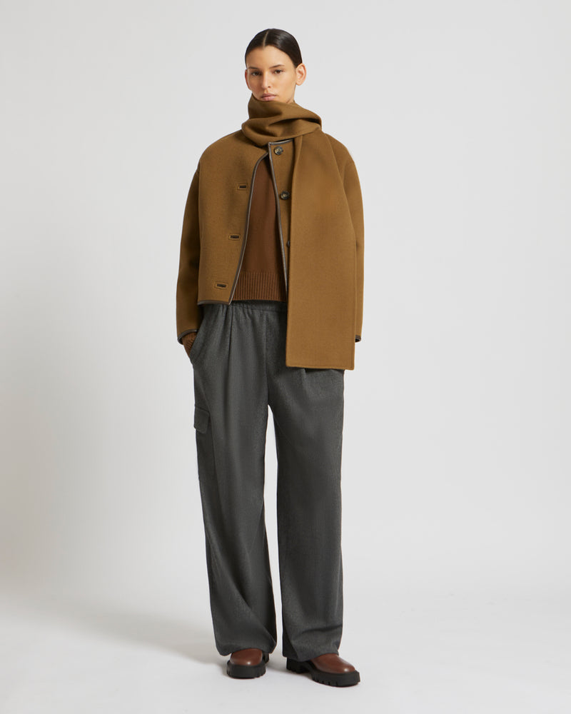 Cashmere wool jacket with integrated scarf - khaki - Yves Salomon