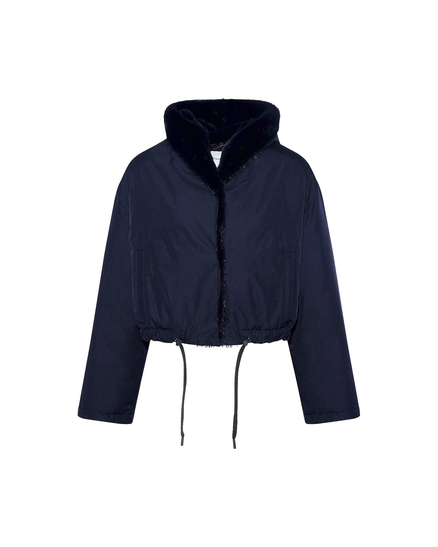 Cropped jacket in technical fabric and long-haired mink fur