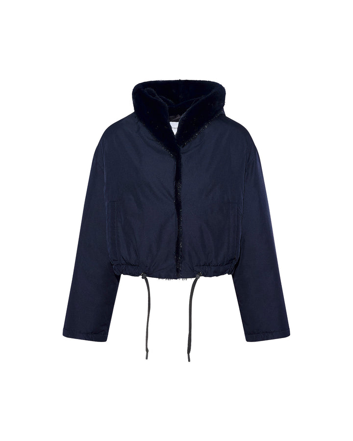 Cropped jacket in technical fabric and long-haired mink fur