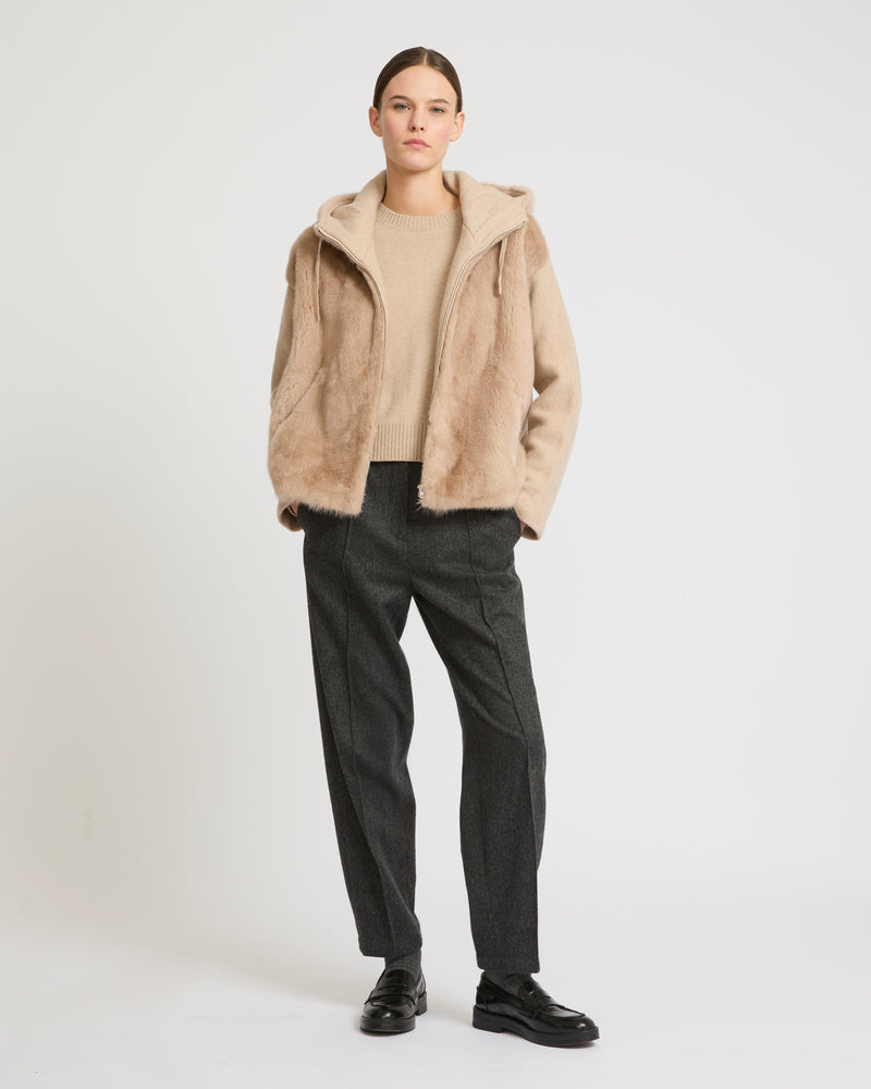 Hooded jacket in knit and mink fur - beige - Yves Salomon