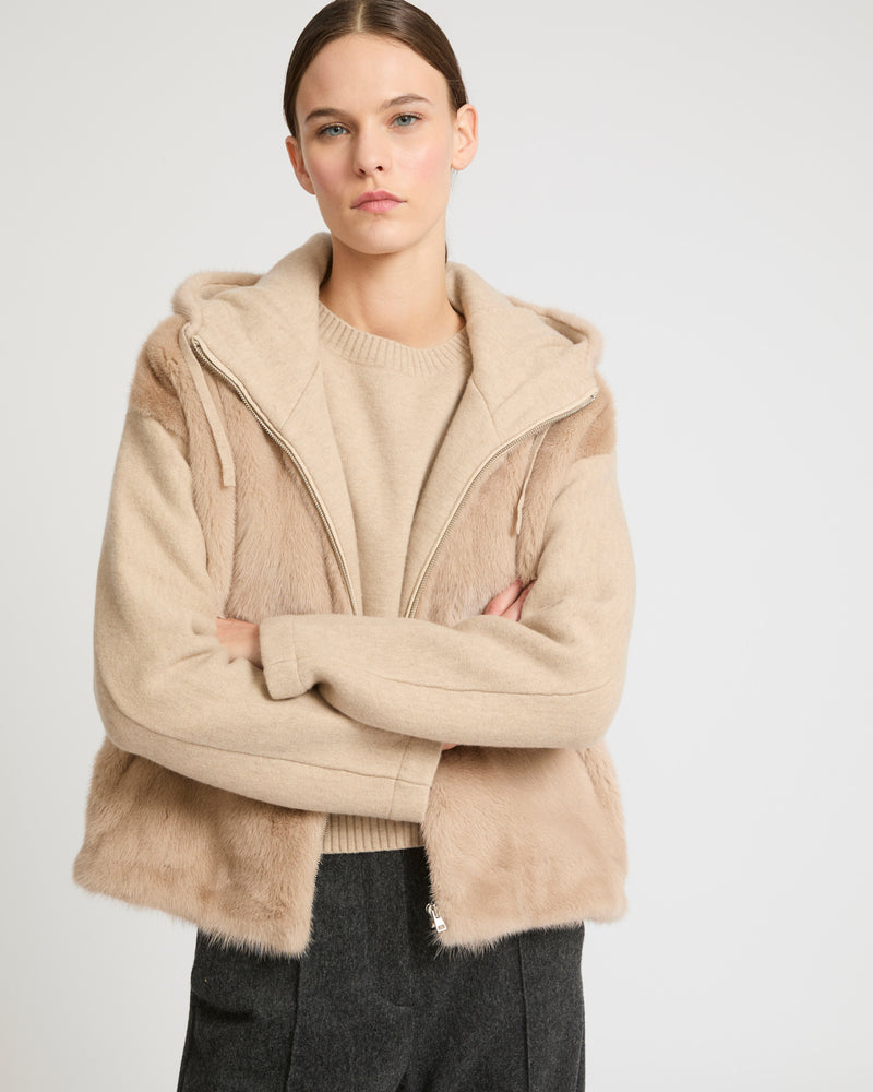 Hooded jacket in knit and mink fur - beige - Yves Salomon