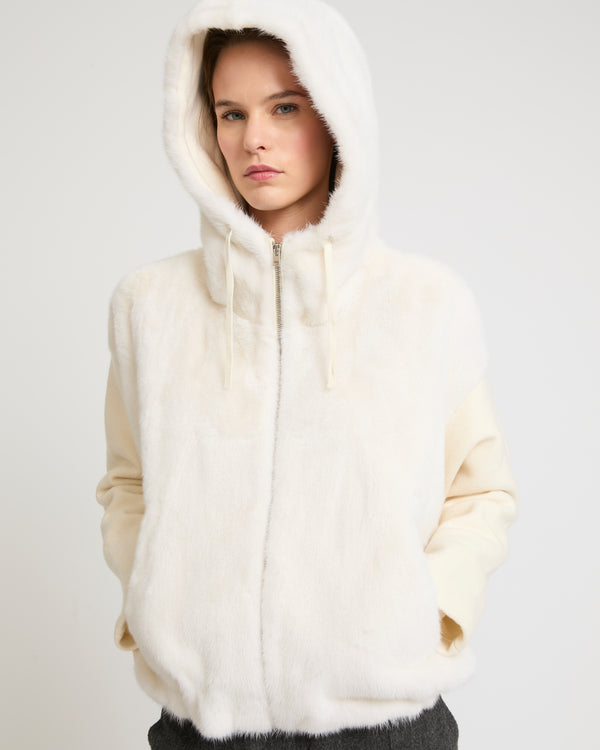 Hooded jacket in long-haired mink fur - white - Yves Salomon