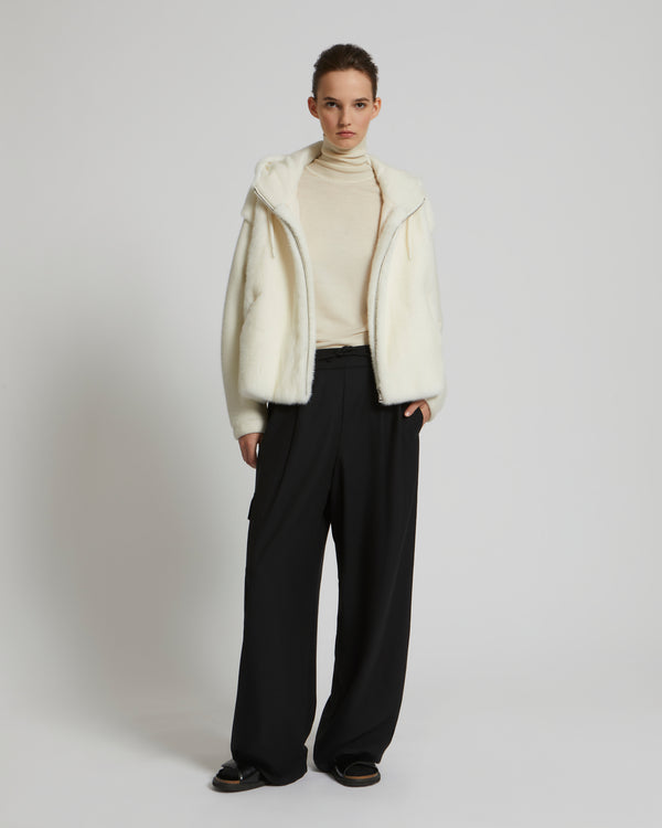 Hooded jacket in knit and mink fur - white - Yves Salomon