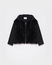 Hooded jacket in knit and mink fur