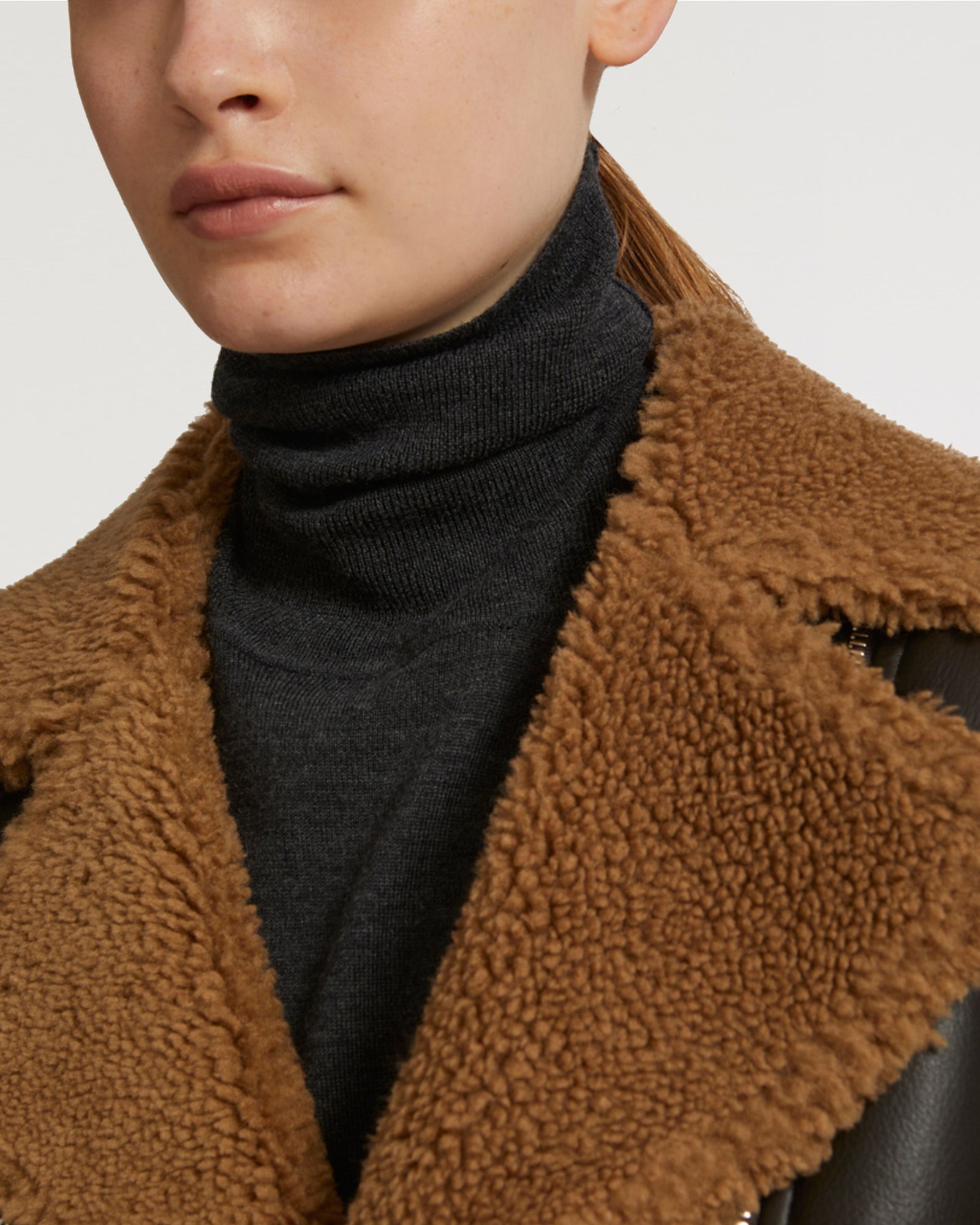 Merino biker jacket - brown - Yves Salomon – Yves Salomon US