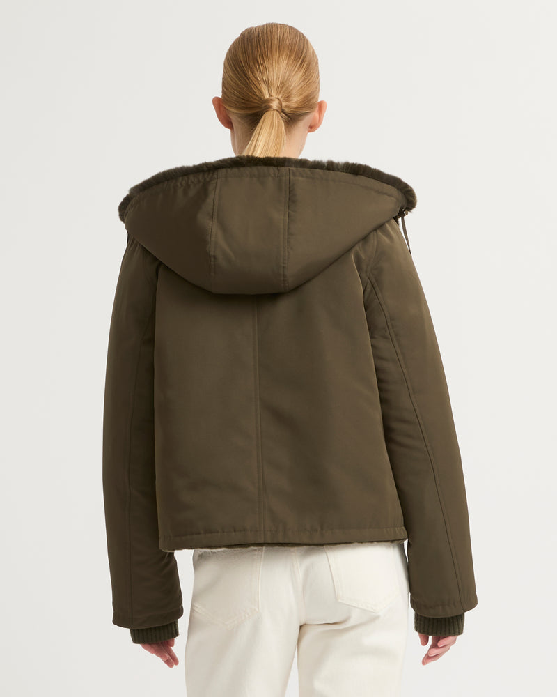 Short reversible parka in fabric and rex rabbit fur - khaki - Yves Salomon