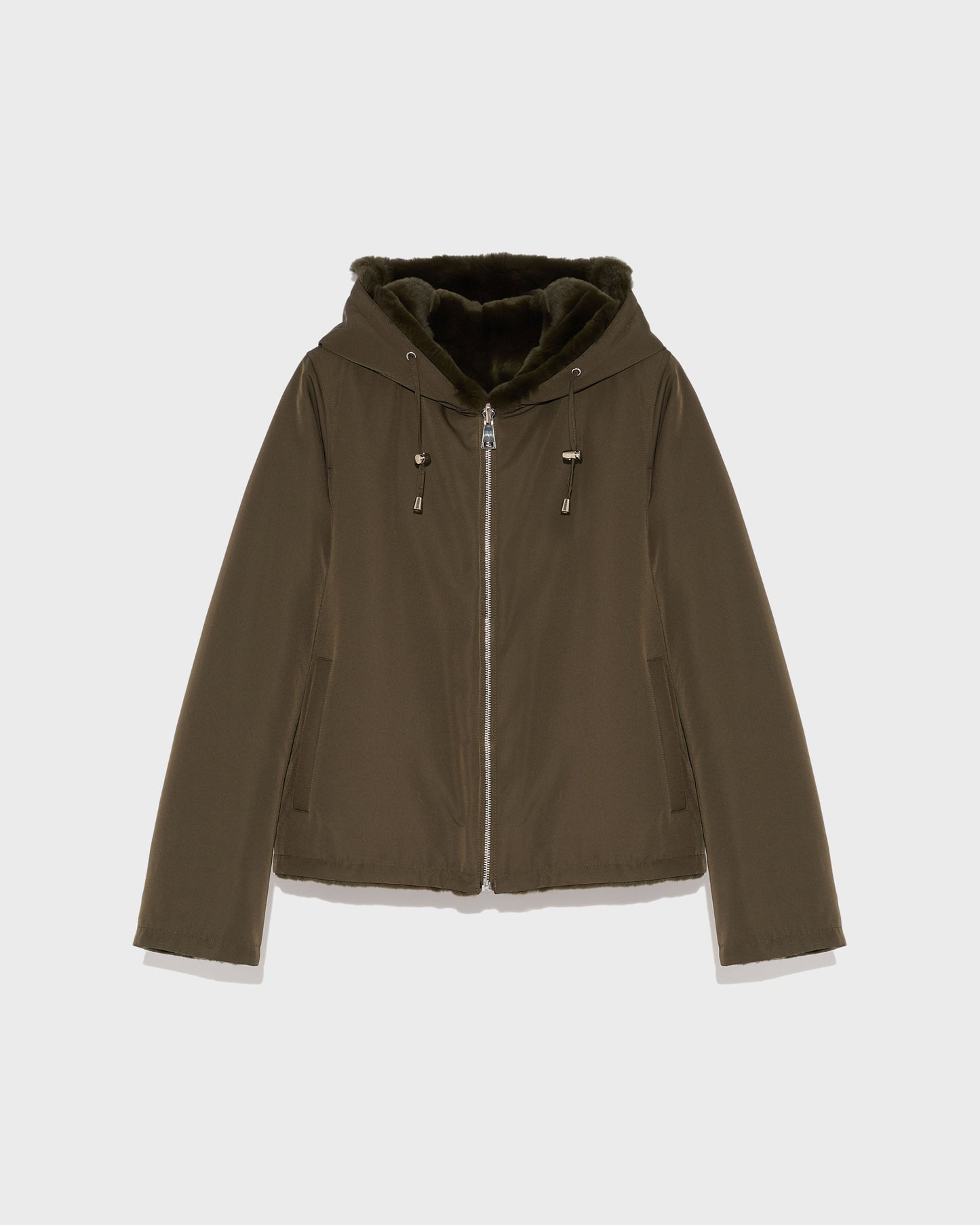 Winter sale & boxing day Yves Salomon -Short reversible parka in fabric and rex rabbit fur