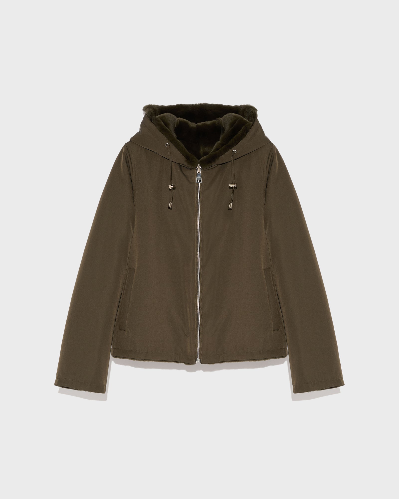 Winter sale & boxing day Yves Salomon -Short reversible parka in fabric and rex rabbit fur