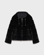 Short reversible parka in fabric and rex rabbit fur