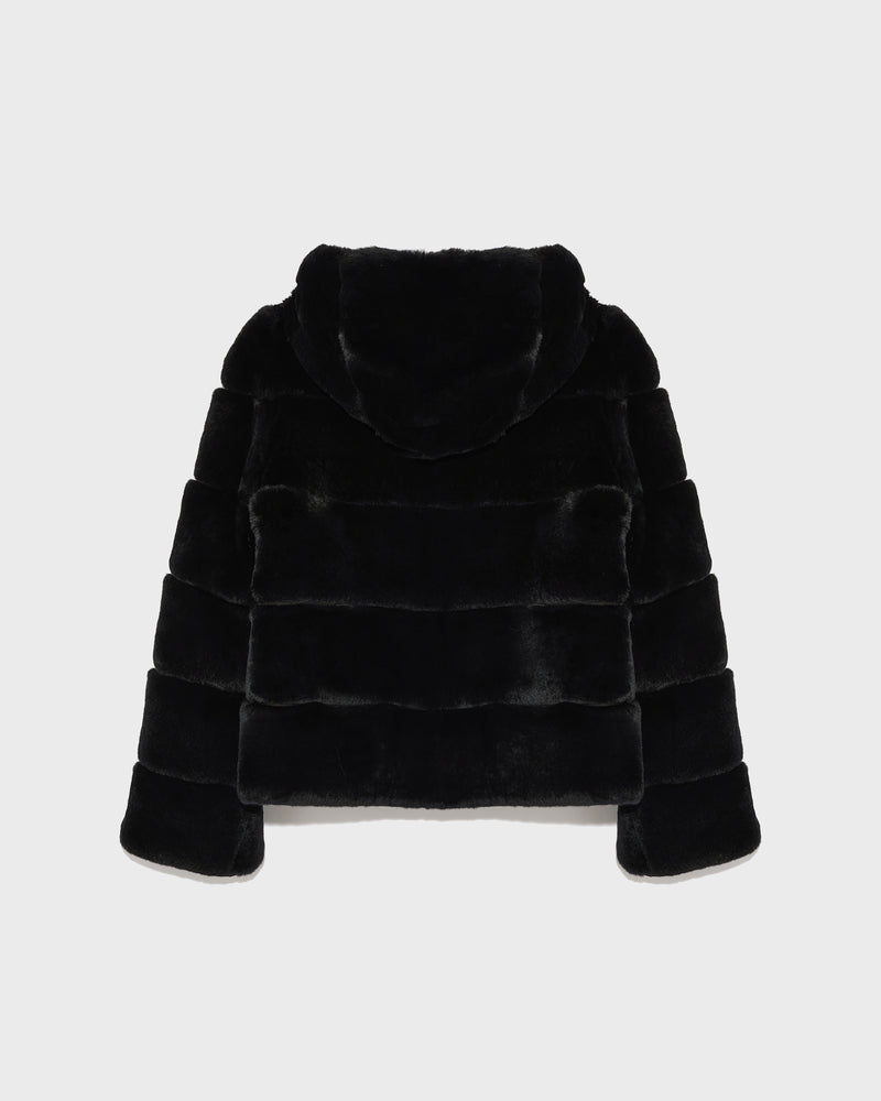 Short reversible parka in fabric and rex rabbit fur - black - Yves Salomon