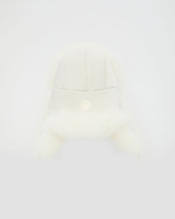 Technical fabric ushanka with fox fur