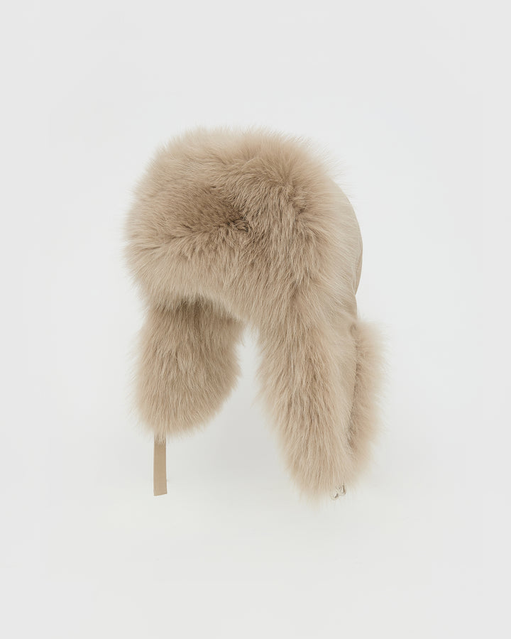 Technical fabric ushanka with fox fur