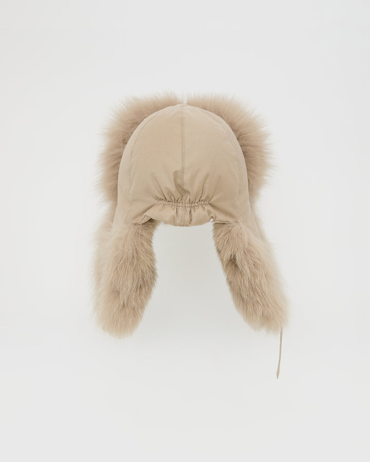 Technical fabric ushanka with fox fur