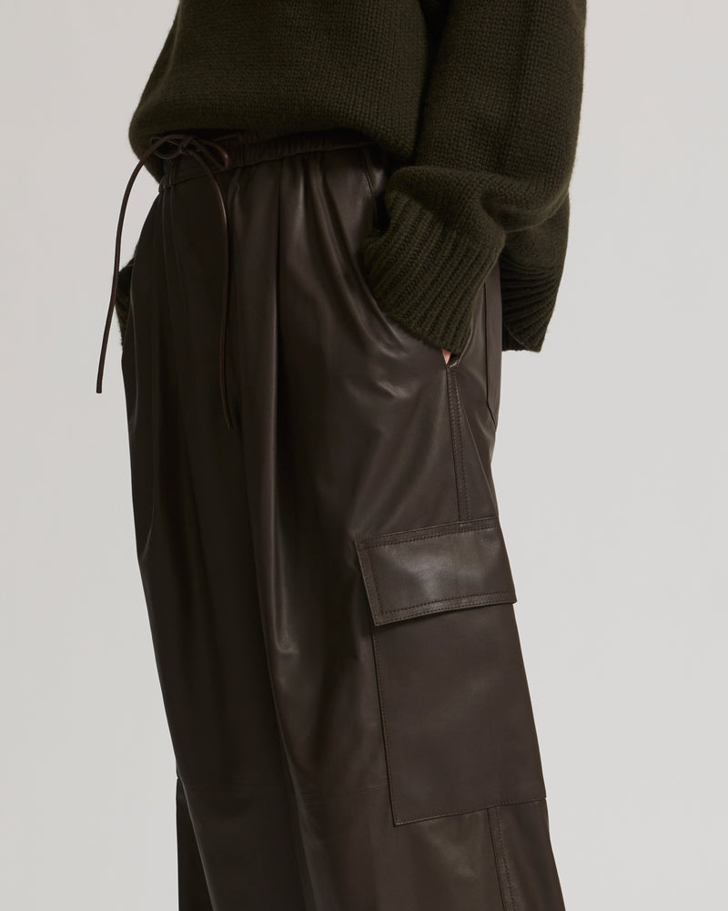 Cargo trousers in lamb leather - brown - Yves Salomon