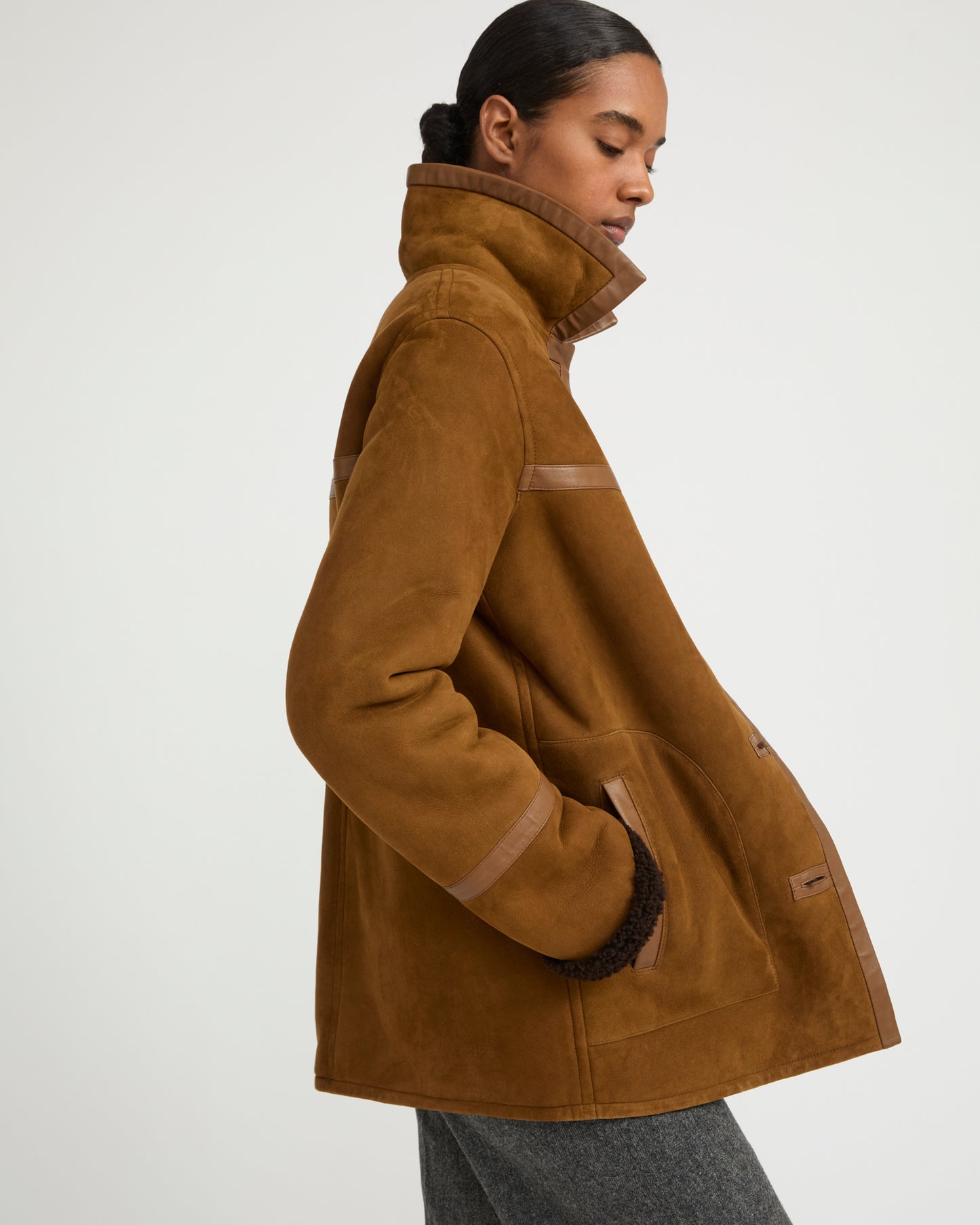 Fur-lined coat in suede Merino lambskin - Yves Salomon