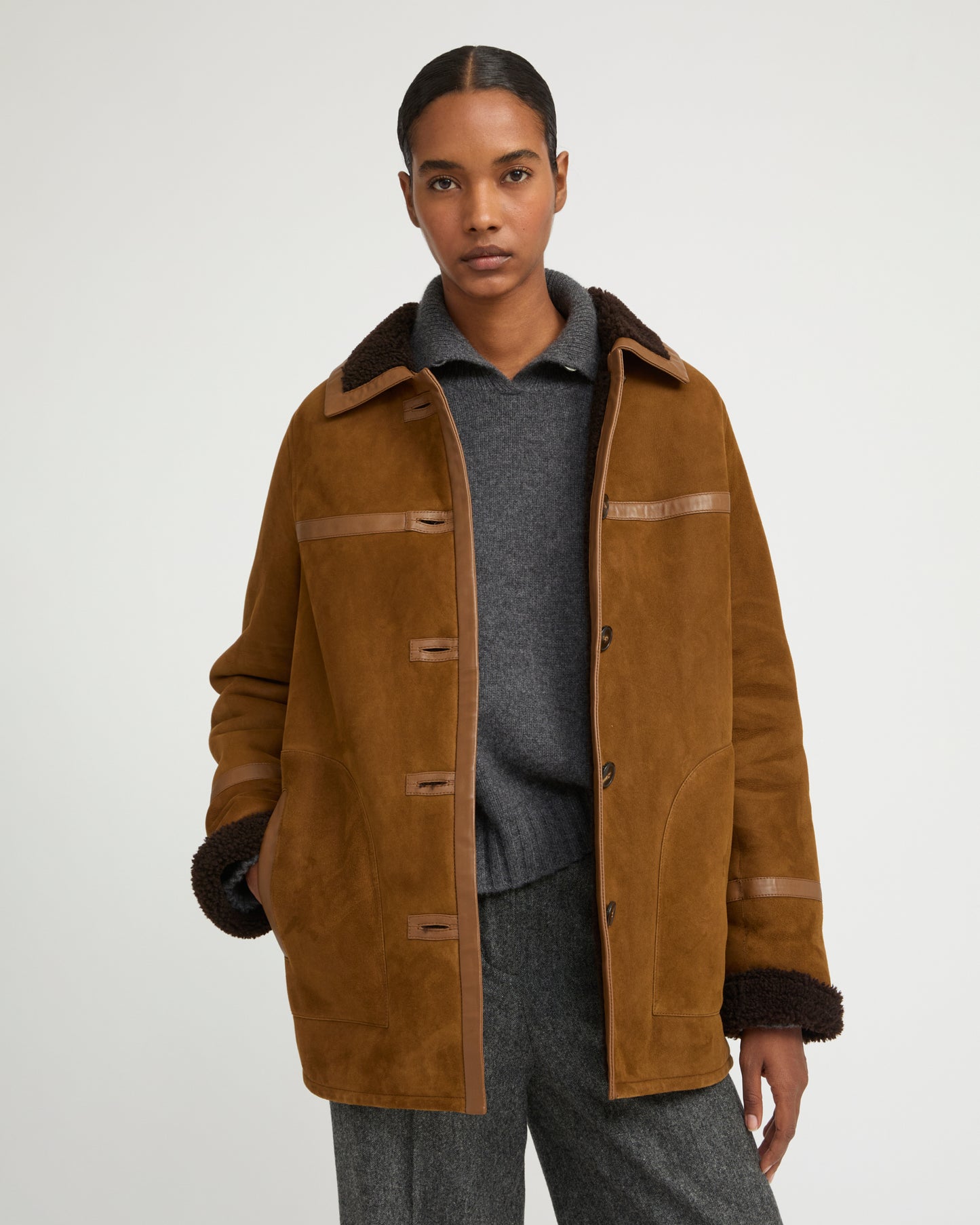 Fur-lined coat in suede Merino lambskin - Yves Salomon