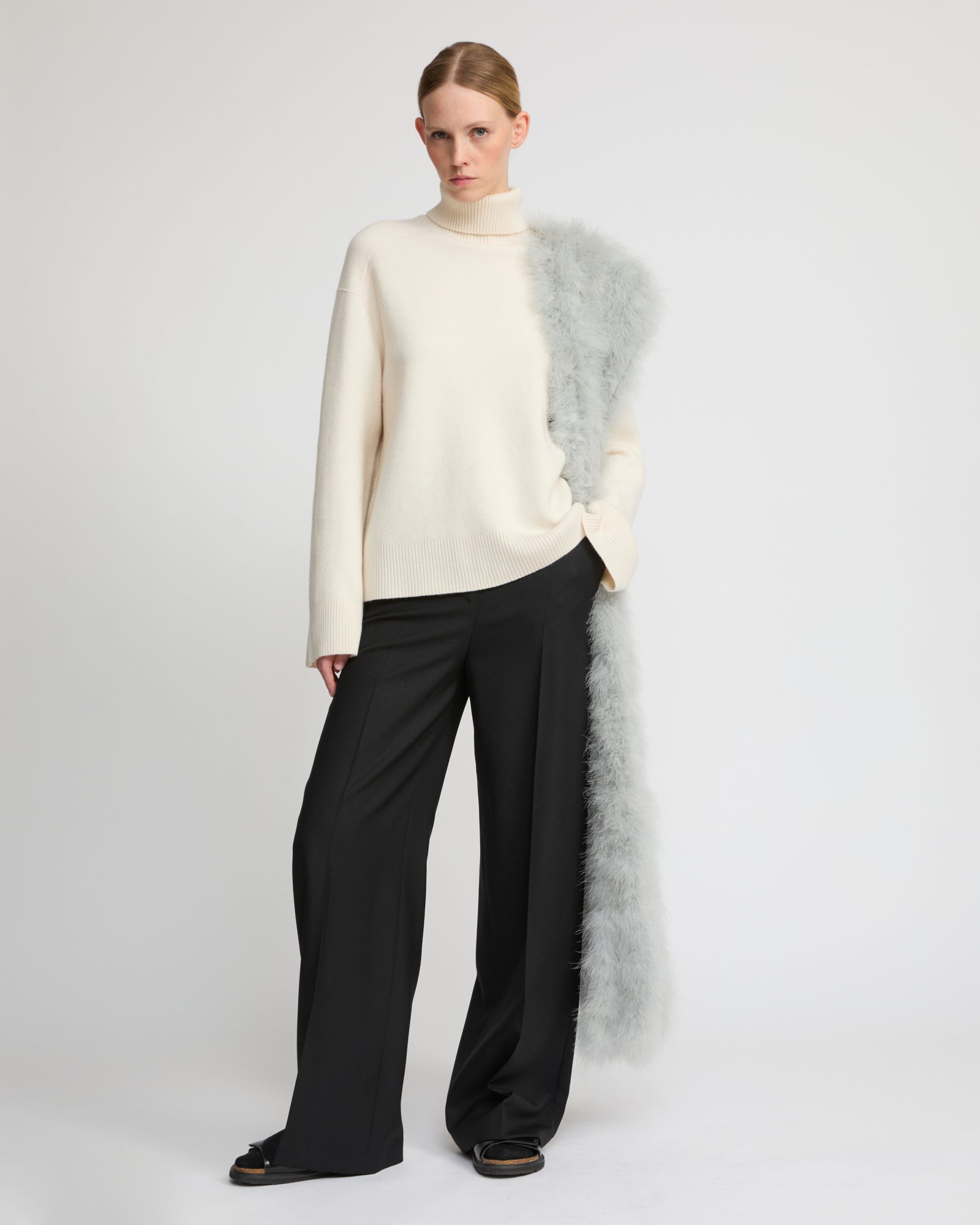 Maxi feather fringe scarf - Yves Salomon