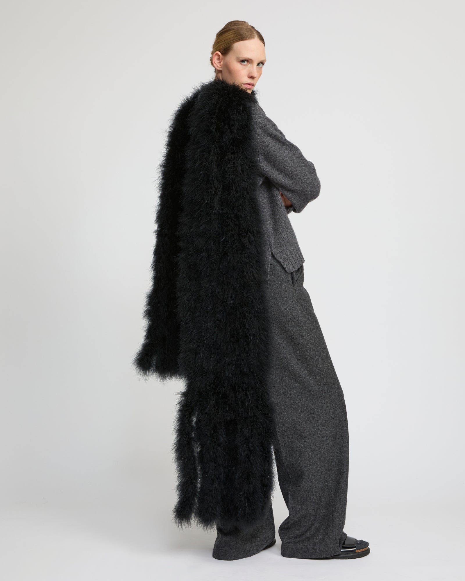 Maxi feather fringe scarf - Yves Salomon