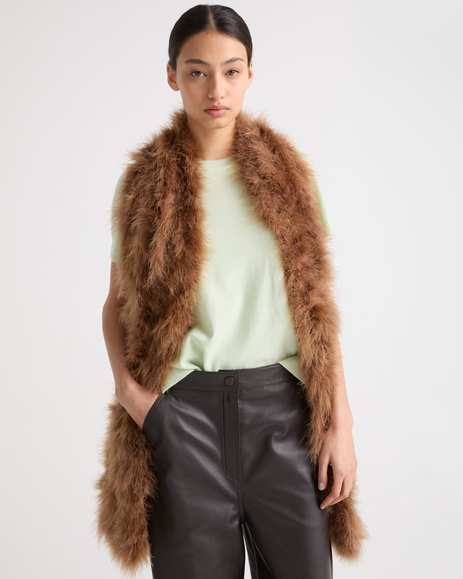 SCARF FEATHERS - camel - Yves Salomon