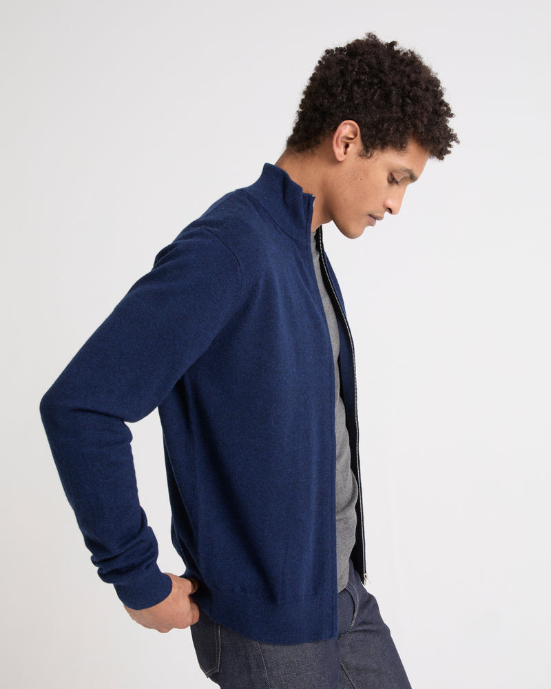 Zipped knit cardigan - navy - Yves Salomon