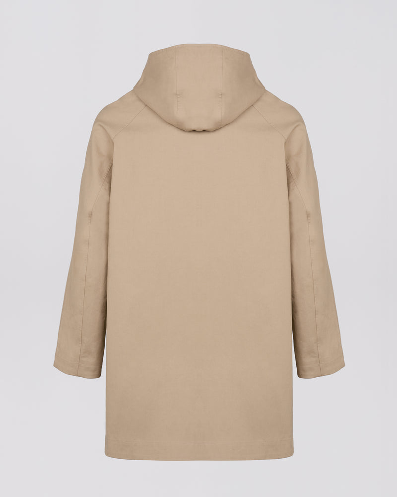 Hooded coat in double-sided cotton with leather details