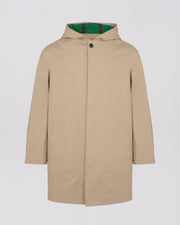 Hooded coat in double-sided cotton with leather details