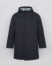 Hooded coat in double-sided cotton with leather details