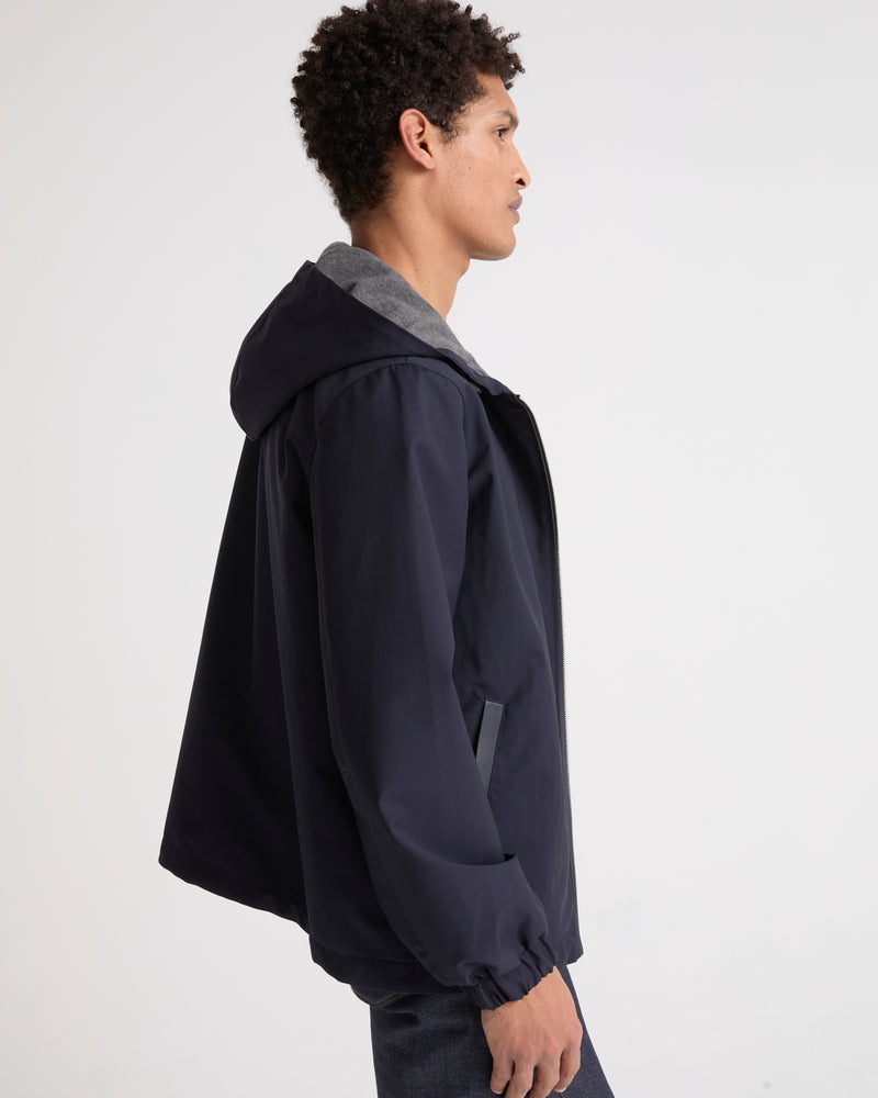 Waterproof wool-blend hoodie - navy - Yves Salomon