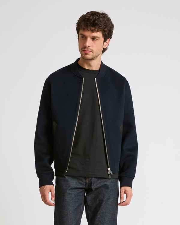 Double-sided wool-cashmere varsity jacket